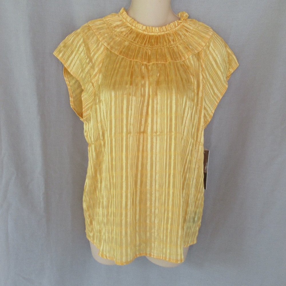 Nanette Lepore top smocked Summer Gold flutter sleeves glitter New